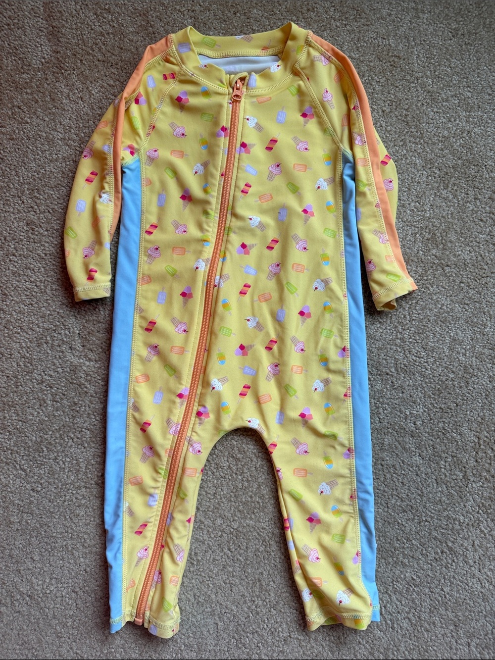 SwimZip Yellow Ice Cream Print One-Piece Sunsuit (upf 50+) - size 18-24m
